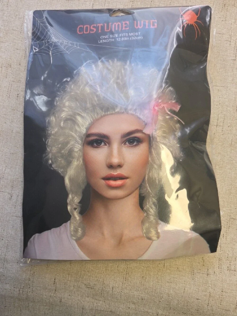 - White Curly Women's Hair with Pink Bow